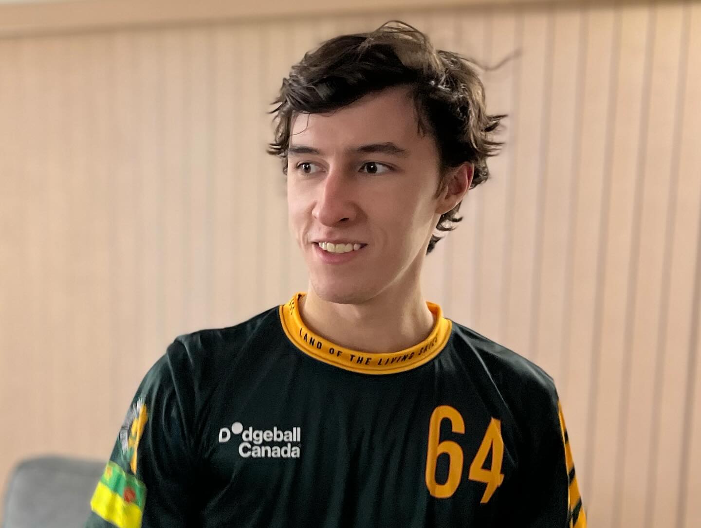 A headshot of Timothy Letkeman wearing a Sask Squad dodgeball jersey.